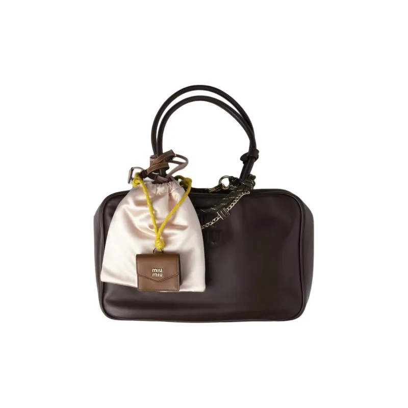 MIU MIU Leather Earphone Case Women's Cognac Brandy & Yellow-3