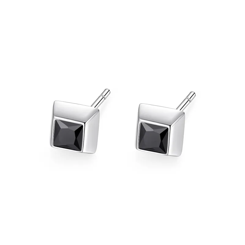 KADER 925 Sterling Silver Stud Earrings Unisex Black White, Bestie-1