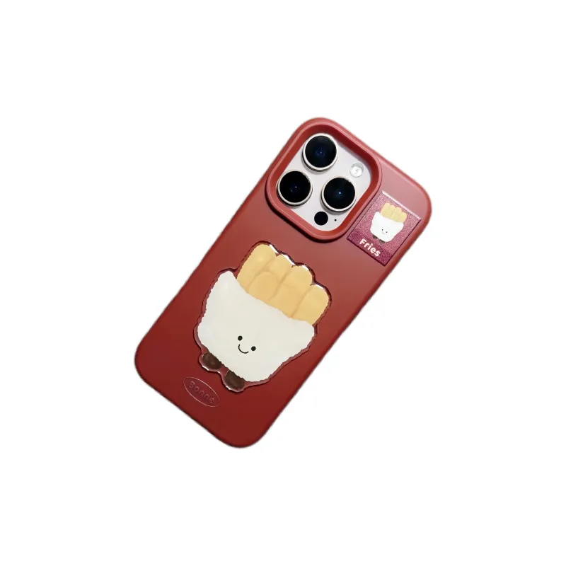 MULEUG TPU Material 3D Effect Air Cushion French Fries Coffee Phone Cases Compatible With IPhone 12/13/14/15/16/PRO/MAX-8