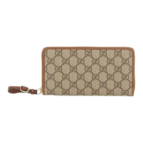 GUCCI Fabric Wallet Women's Beige & Brown