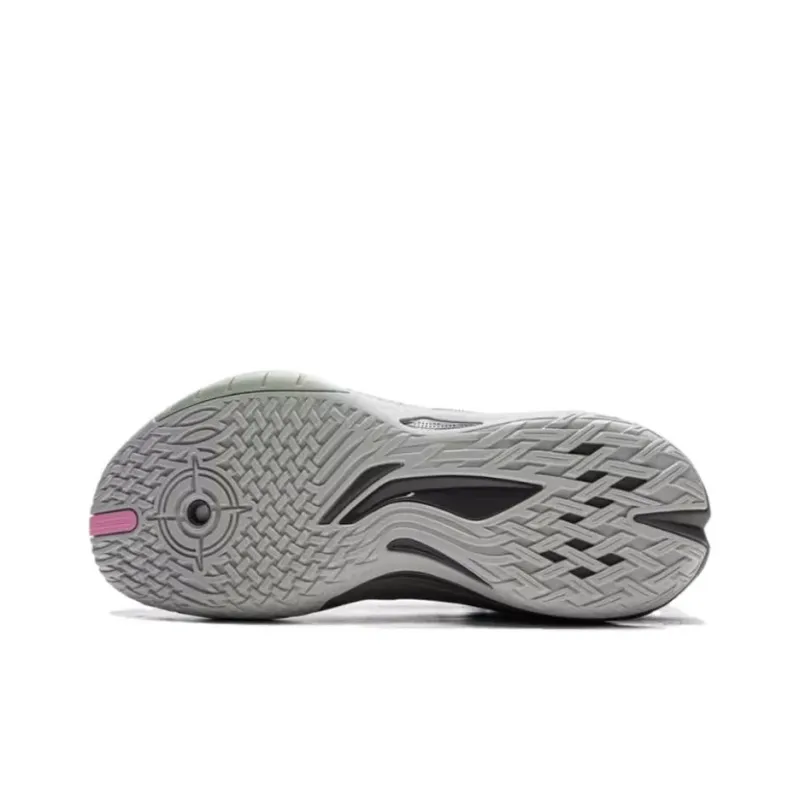 LiNing Wear Resistant Support Rebound Grip Low Top Outdoor Performance Basketball Shoes Men's Gray Cyan Pink-4