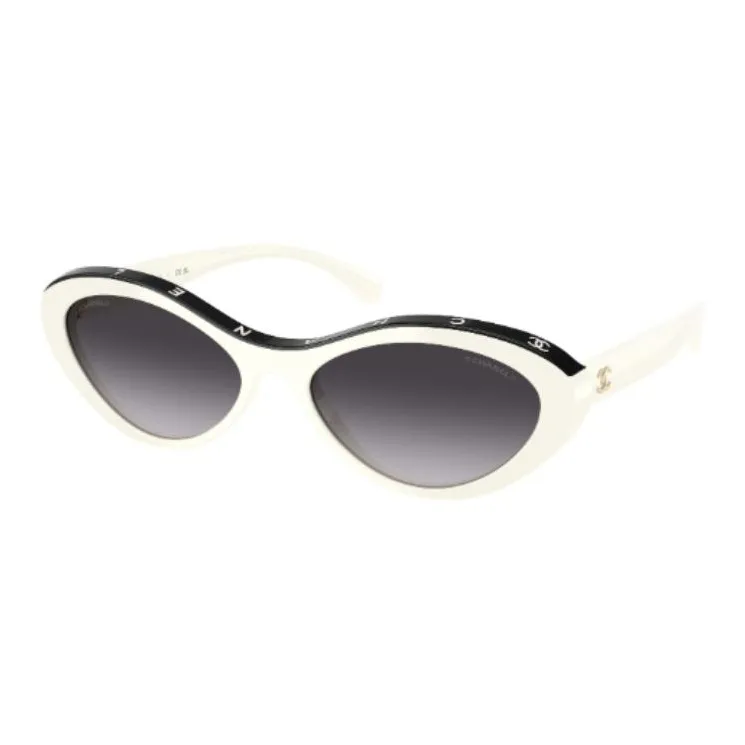 CHANEL Plastic Cat Eye Sunglasses Women's White-0