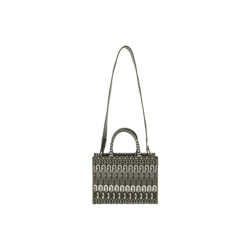 Furla Jacquard Fabric Tote Bag, Shopping Bag, Shoulder Bag, Crossbody Bag, Handbag Trumpets Women's Green-3