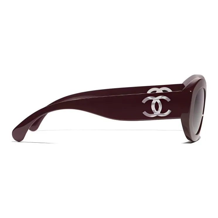 CHANEL Acetate Oval Sunglasses Women's Brown-2