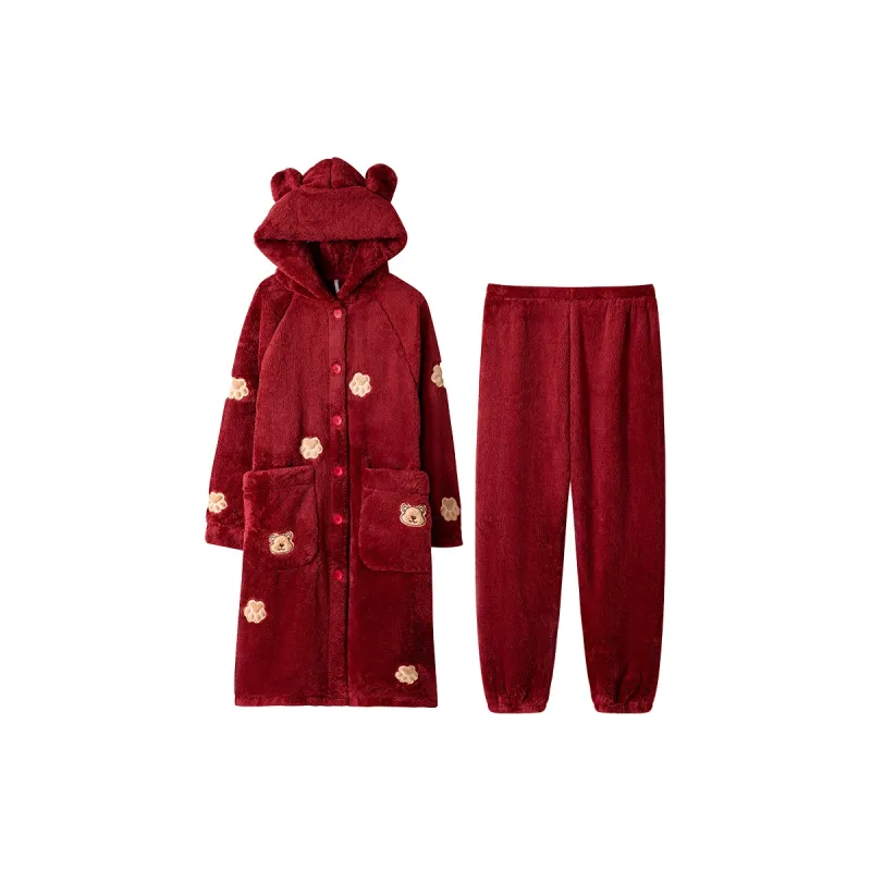 ROUKEER Pajama Robe Women's Red-7
