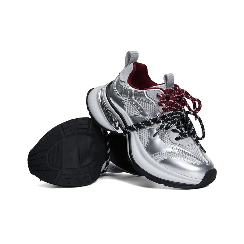 PT'SON Height Increasing Mid Top Chunky Sneakers Women's Galaxy Gray-5