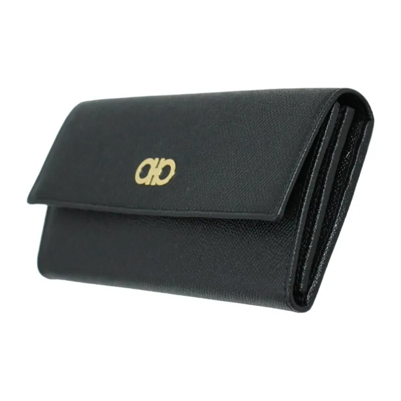 FERRAGAMO GANCINI Leather Wallet Women's Black-1