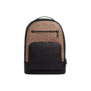 COACH ETHAN Coated Canvas Backpack Large Size Unisex Tan & Charcoal