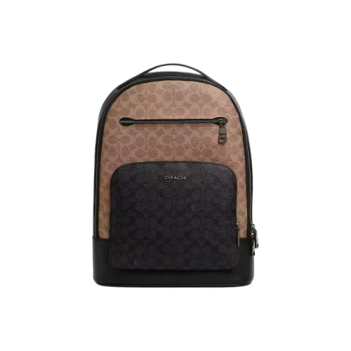 COACH ETHAN Coated Canvas Backpack Large Size Unisex Tan & Charcoal