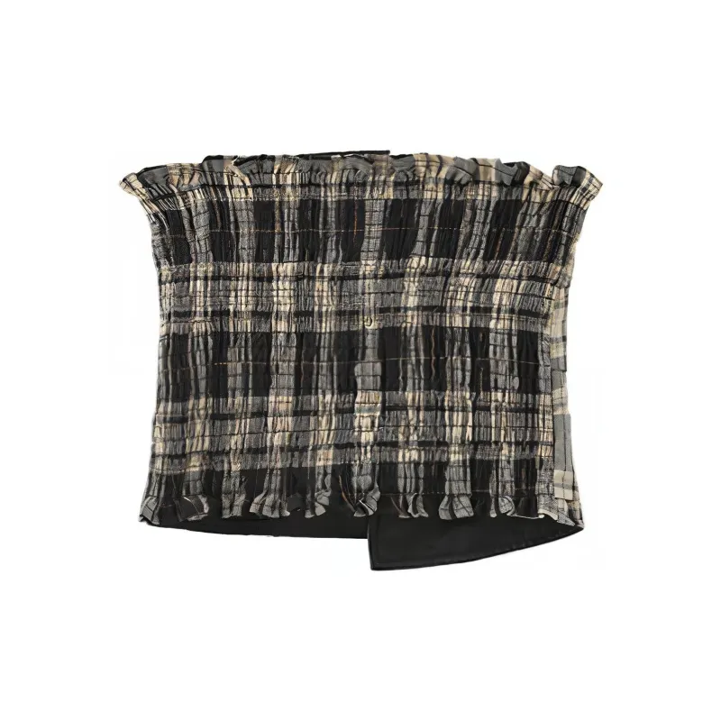 CUBIC Out Of The Peach Series SS23 Strapless Top Women's Black Plaid-1