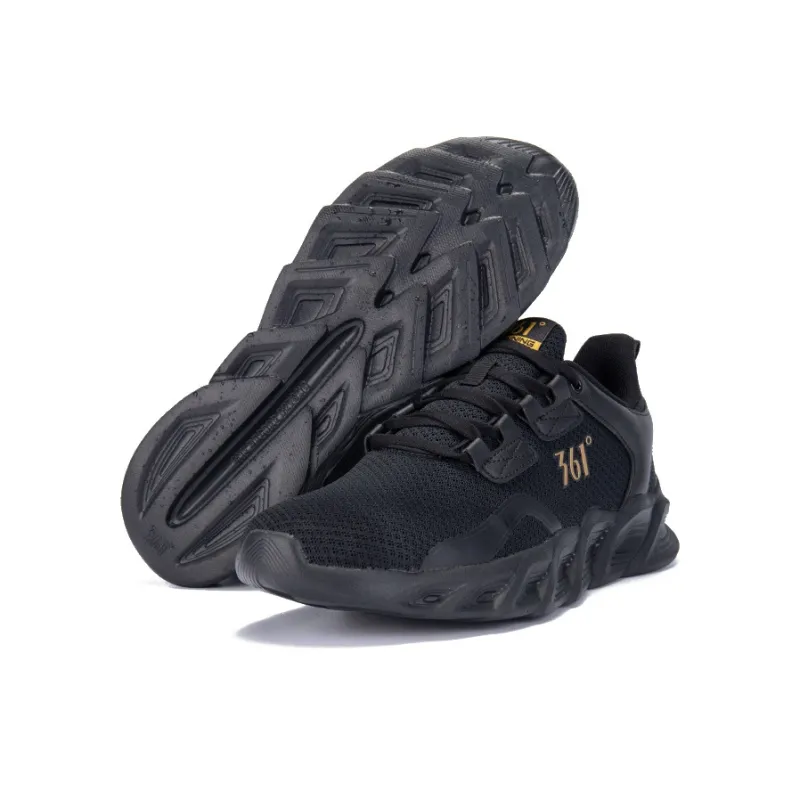 361° Cushioning Wear Resistant Low Top Casual Running Shoes Men's Black Gold-5