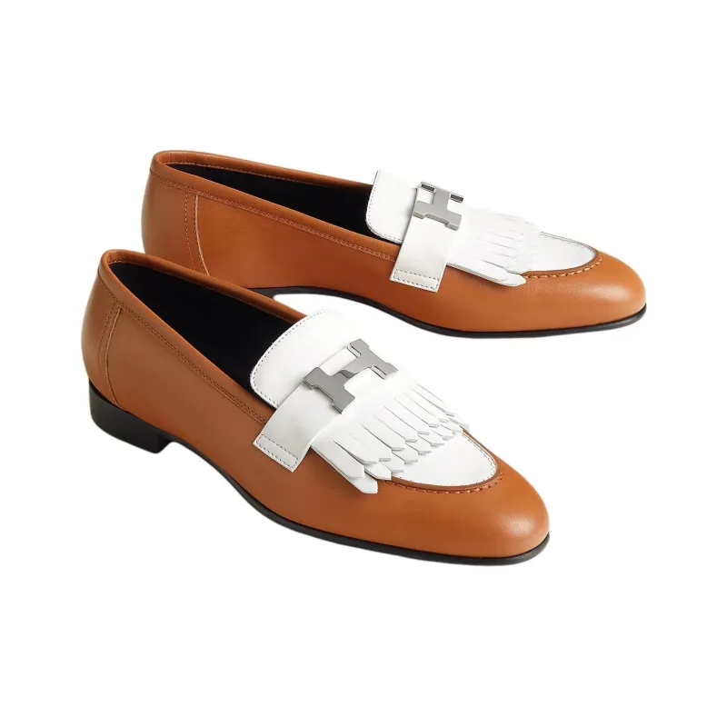 HERMES Royal Loafers Men's White Brown-2