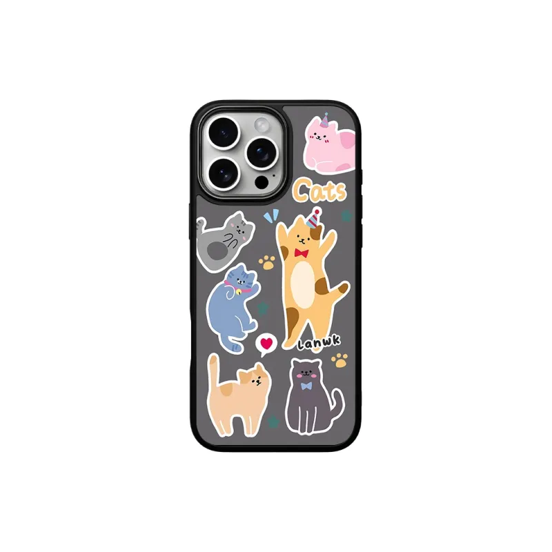 LANWK Glass Material Kitten Party Phone Case Compatible With Apple IPhone 14/15/16/Pro/Pro Max-6