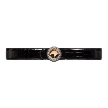 STEFANO RICCI Crocodile Leather Rhodium-Plated Gold-Plated Calfskin Leather Belts Men's Black Width: 3.8CM