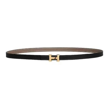 HERMES Leather, Metal, Calfskin, Gold Plated Leather Belts Women's Black/Brown Width 1.3cm