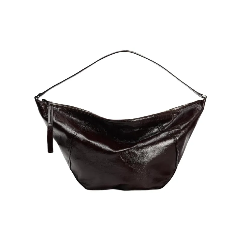 ZARA Cow Leather Handbag, Shoulder Bag Women's Chocolate Brown-0