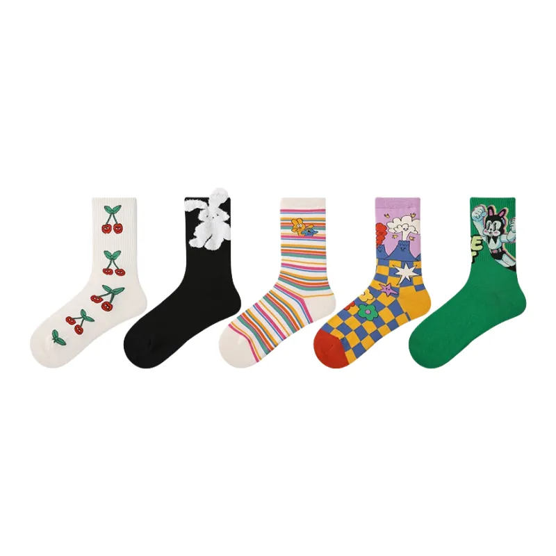 Vine Color Mid Calf Socks Women's 5 Pack-0