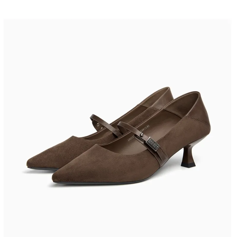 GEMEIQ Flared Heel High Heels Women's Brown-1