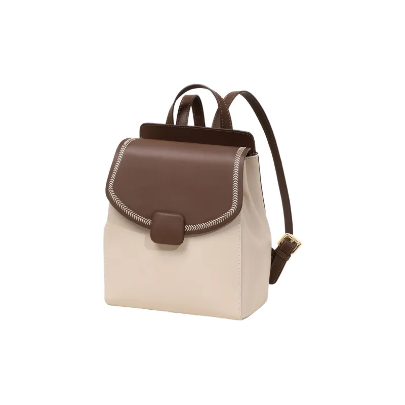 MILLIE'S Cow Leather Backpack Regular Women's White & Coffee-3
