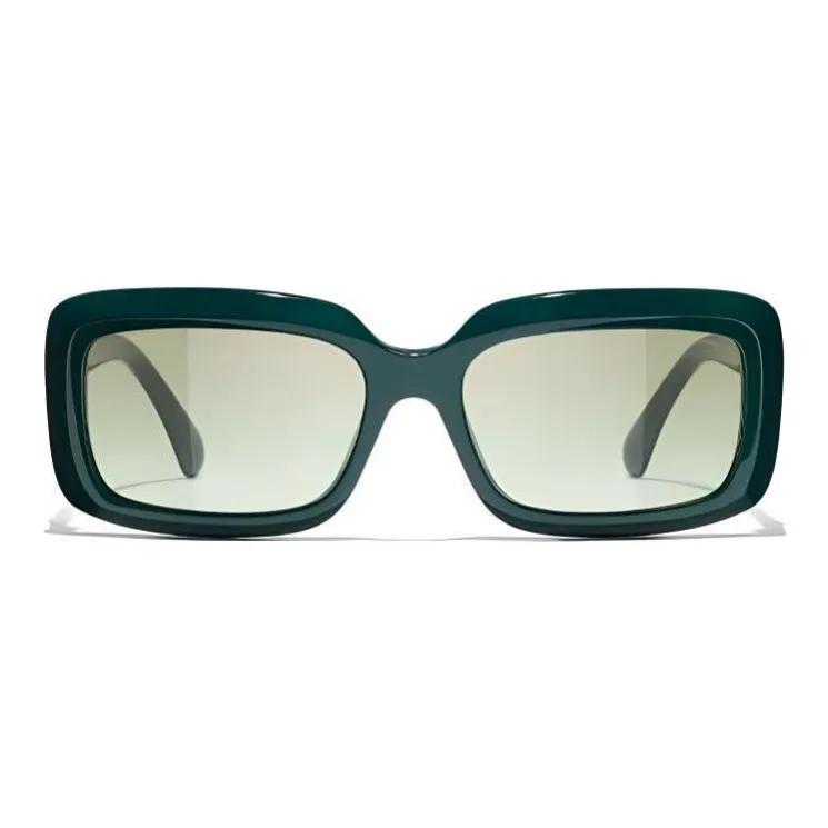 CHANEL Acetate Rectangular Sunglasses Unisex Green-1