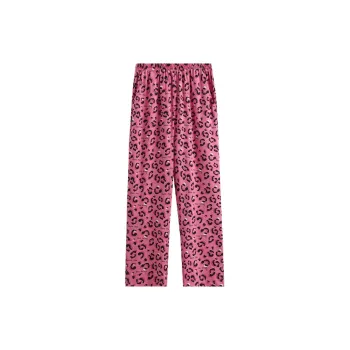 FENTENG Pajama Pants Women's Pink Leopard Print