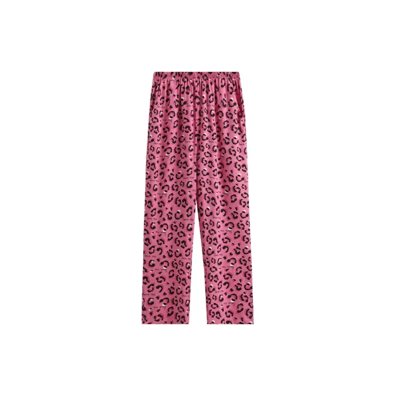 FENTENG Pajama Pants Women's Pink Leopard Print-0