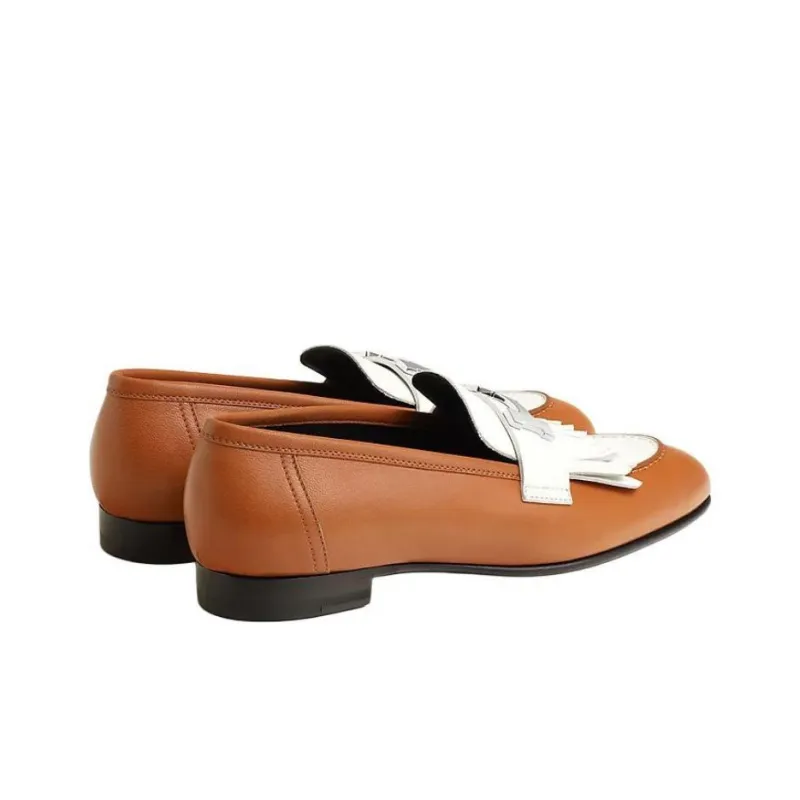 HERMES Royal Loafers Men's White Brown-3