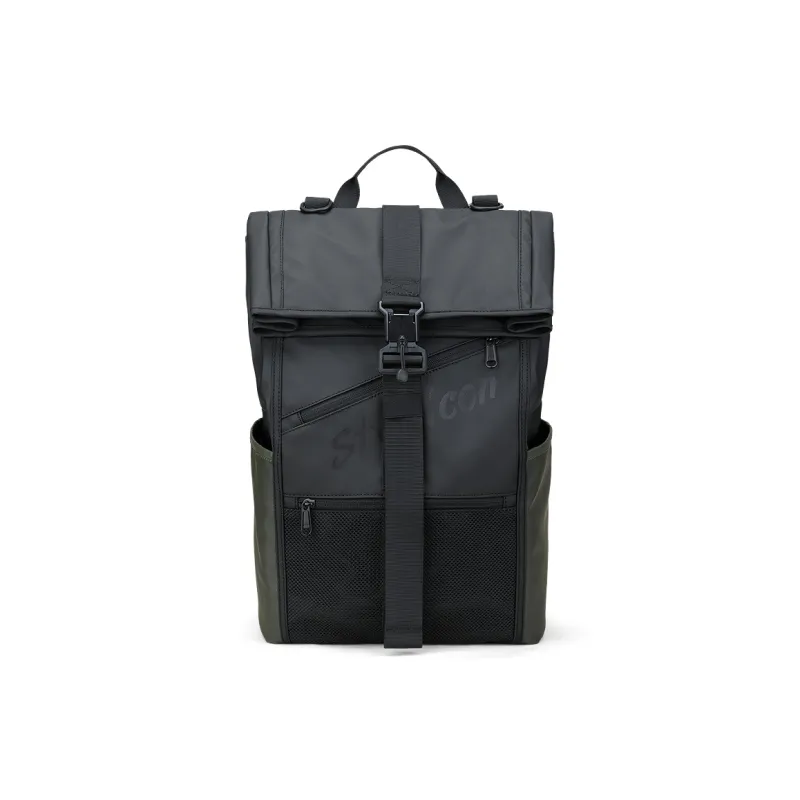 Fillove Fabric Backpack Regular Unisex Black With Green White English/Black With Green Black English-5