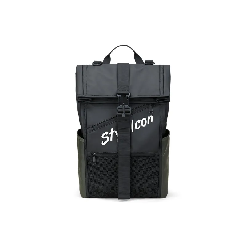 Fillove Fabric Backpack Regular Unisex Black With Green White English/Black With Green Black English-0