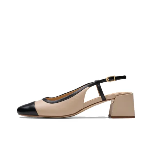 Clarks Nyta 45 Sling Chunky Heel High Heels Women's Beige Black
