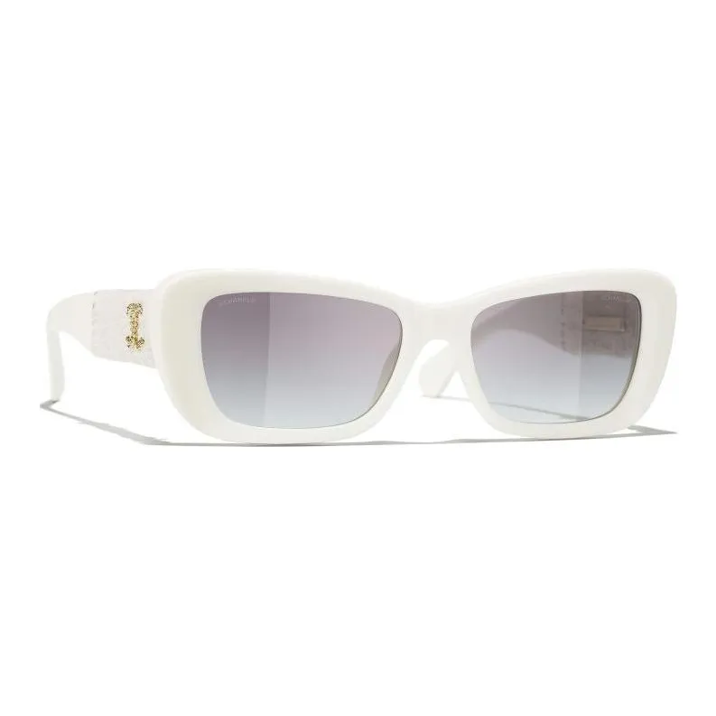 CHANEL Plate Frame Rectangular Sunglasses Unisex White-3