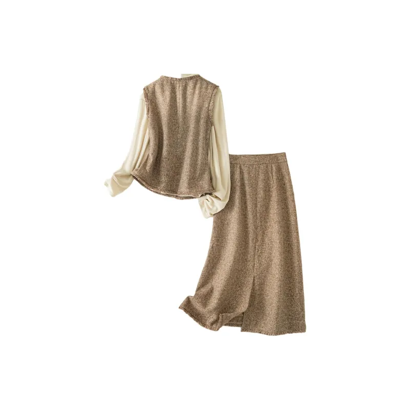 IHIMI Skirt Set Women's Brown Apricot-2