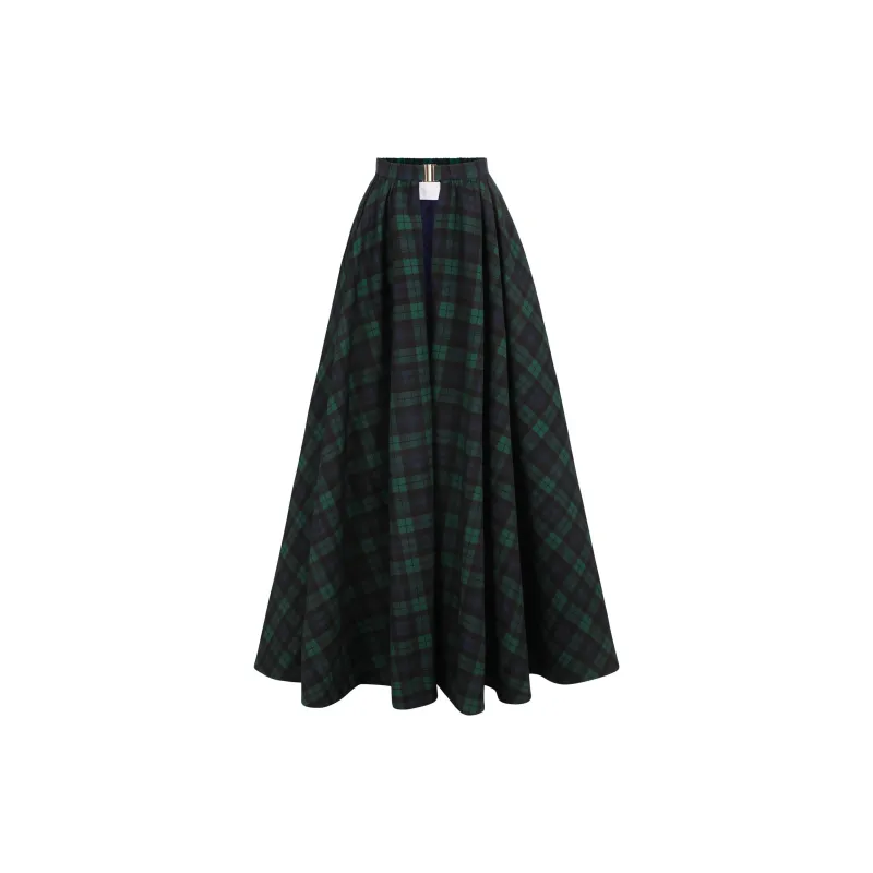 Selkie Collection FW24 Skirt Set Women's SCOTLAND PLAID Green Base Navy Blue Square Print-2