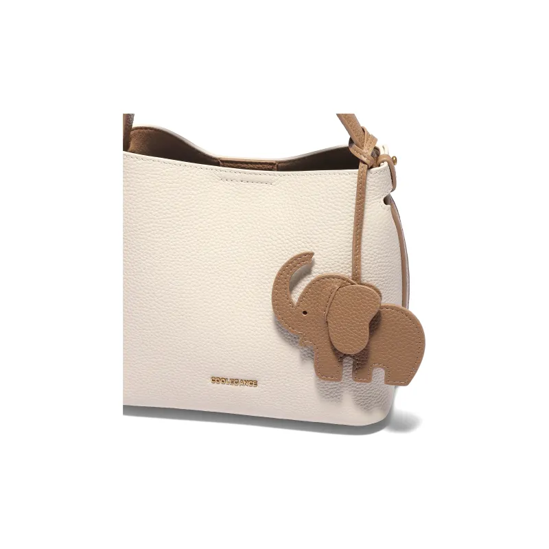 BELLE Cow Leather Bucket Bag, One Shoulder Handbag Medium Size Women's Multicolor-3