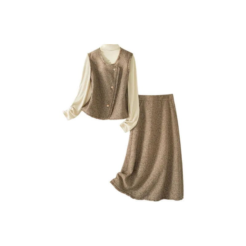 IHIMI Skirt Set Women's Brown Apricot-1