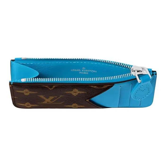 LOUIS VUITTON Romy Leather Trim Coin Purse Card Holder Men's Blue & Brown-2