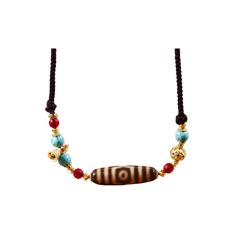 JIUCHAOGUZHU Agate Dzi Bead Necklace Unisex-0