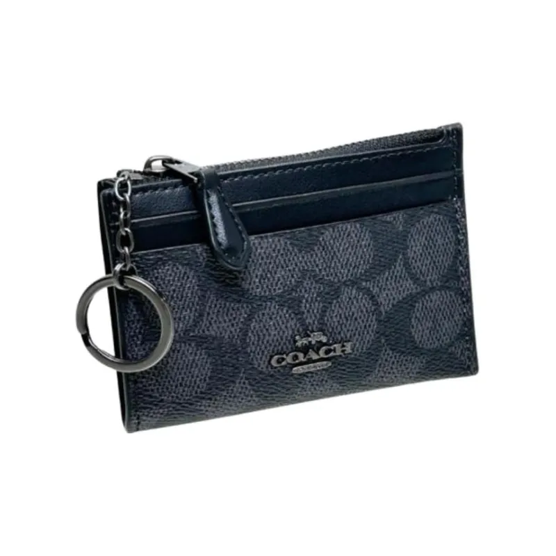 COACH Coated Canvas Card Holder Mini Women's Charcoal & Black-1
