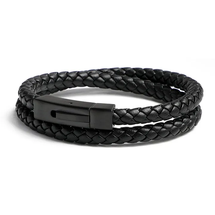 TUBAOSHU Cow Leather Wristbands Men's Black-0