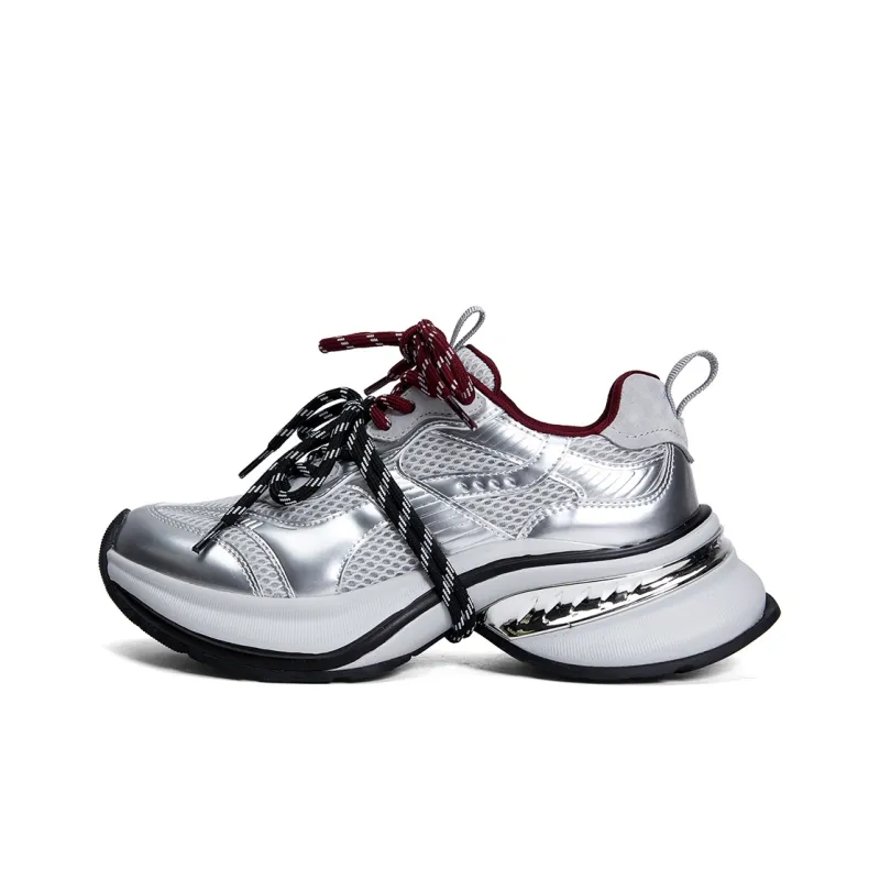 PT'SON Height Increasing Mid Top Chunky Sneakers Women's Galaxy Gray-0