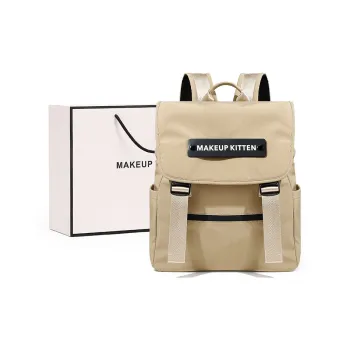 MAKEUP KITTEN Nylon Fabric With Synthetic Leather Backpack Unisex Khaki