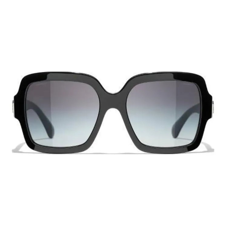 CHANEL Acetate Square Sunglasses Women's Black-2