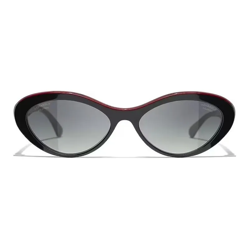 CHANEL Acetate Oval Sunglasses Women's Black Red-1