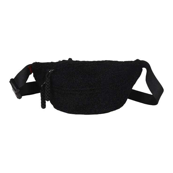 Yalu Plush Waist Bag Chest Bag Women's Ecru/Black/Khaki/Pink/Brown-6