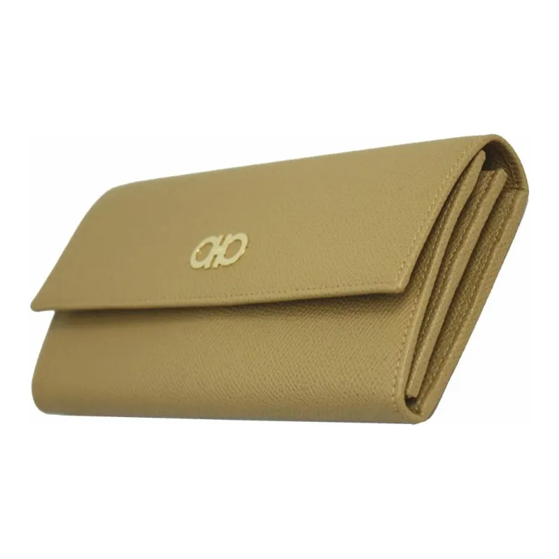 FERRAGAMO GANCINI Leather Wallet Women's Camel-1