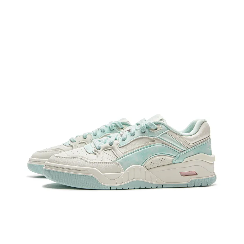 LiNing Moon White 2.0 Slip Resistant Cushioning Wear Resistant Low Top Skateboard Shoes Women's White Blue-2
