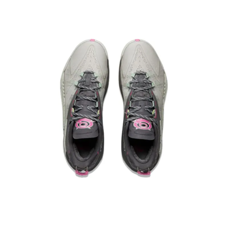 LiNing Wear Resistant Support Rebound Grip Low Top Outdoor Performance Basketball Shoes Men's Gray Cyan Pink-3
