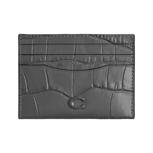 COACH Card Case Crocodile Embossed Leather Card Holder Mini Men's Charcoal Gray