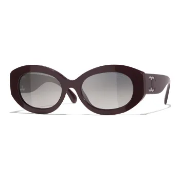CHANEL Acetate Oval Sunglasses Women's Brown