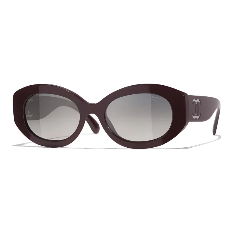 CHANEL Acetate Oval Sunglasses Women's Brown-0